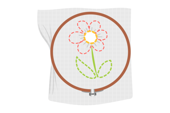 Embroidery Icon. Stitched Flower on Hoop